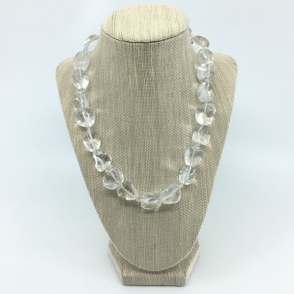 Vintage Chunky Clear Rock Crystal Quartz Beaded Necklace Silver Clasp